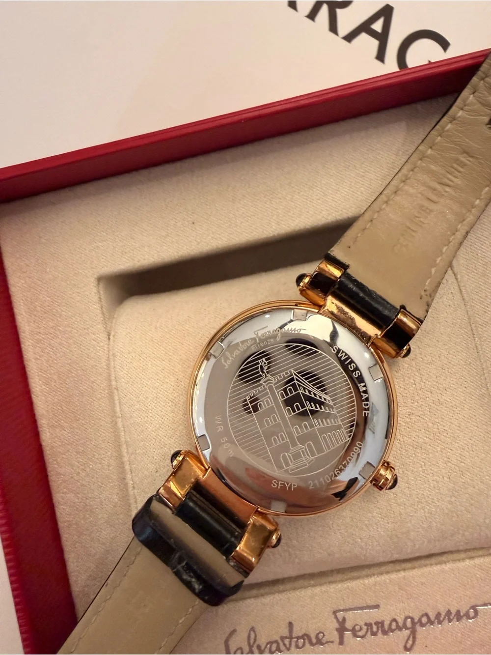 Salvatore Ferragamo Idillio SFYP01122 Black Croc Embossed 36mm Rose Gold Watch